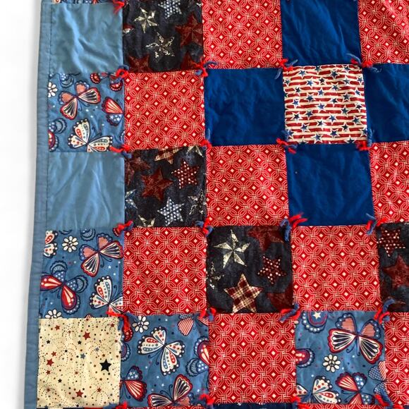 Handmade Patriotic Patchwork Quilt 4th of July Whales Stars Butterflies Lap SIze - Picture 4 of 10